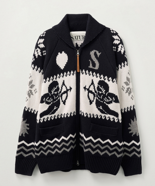 Angel Loose Fit Cowichan Knit Cardigan Navy