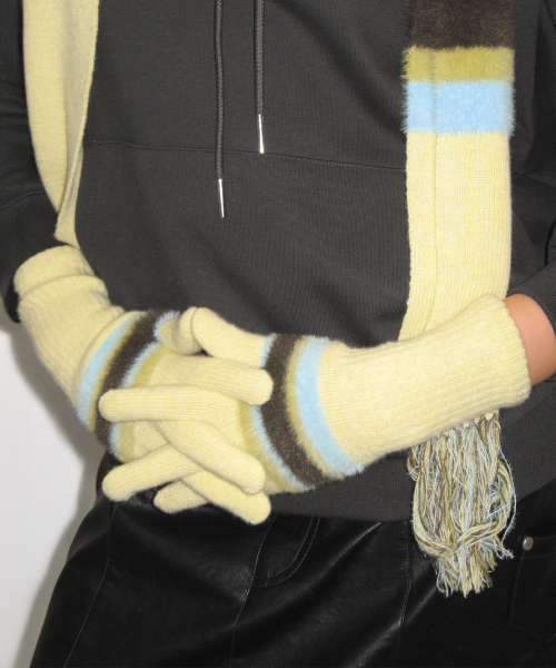Color Block Wool Gloves, LEMON