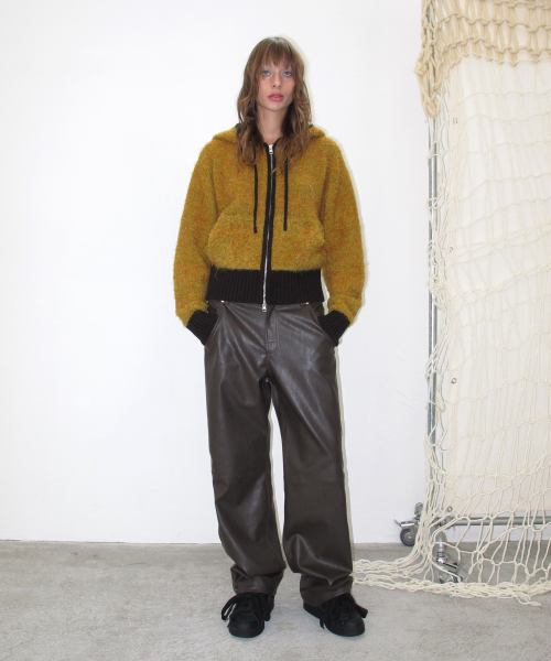 Boucle Knit Hoodie Zip-up, YELLOW