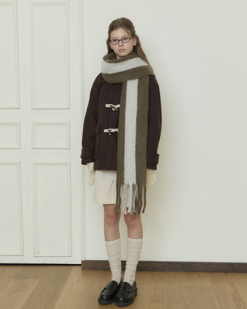 Rolling stripe knit muffler (khaki gray)