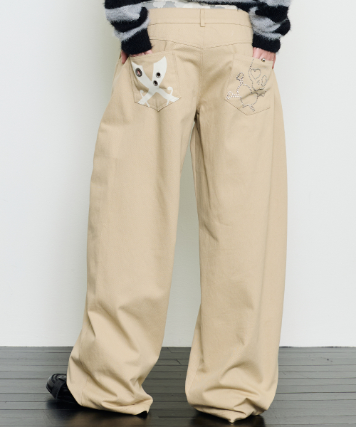 EV SKELETON LAYERED PANTS(BEIGE)