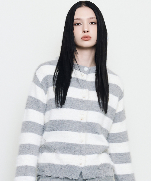 EV STRIPE DAMAGE CARDIGAN(GRAY)