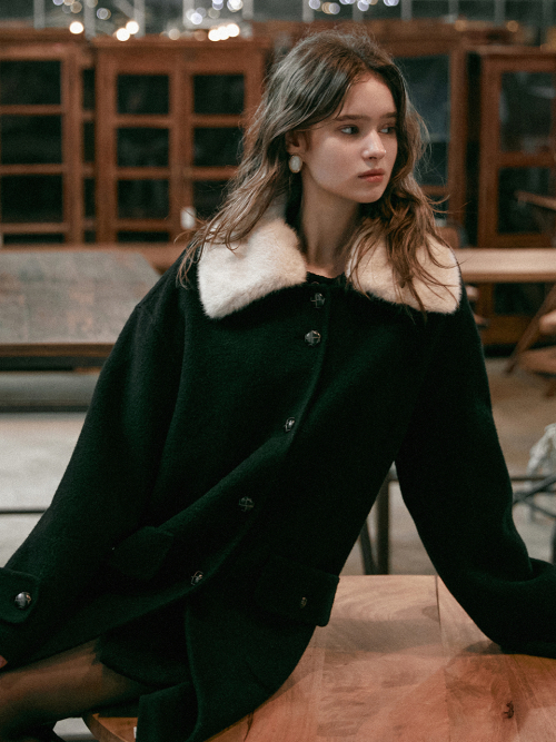 PERRIS wool handmade half coat_BLACK