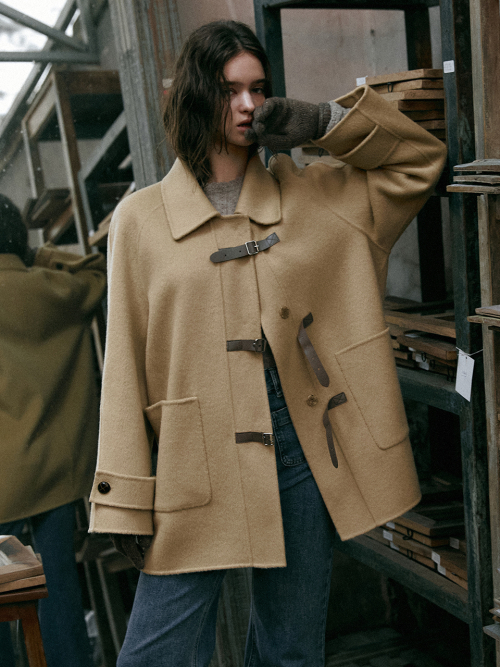 CAEL handmade wool buckle short coat_BUTTER BEIGE