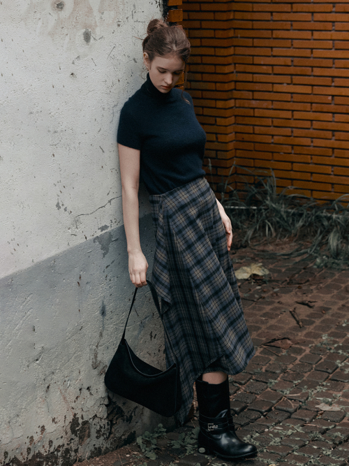 SAVAGE check wrap unbalance skirt_GRAY