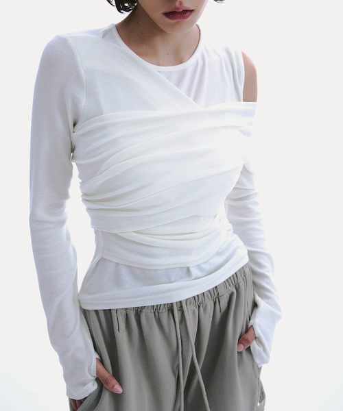 TENCEL WRAP LONG SLEEVE T-SHIRT_ IVORY