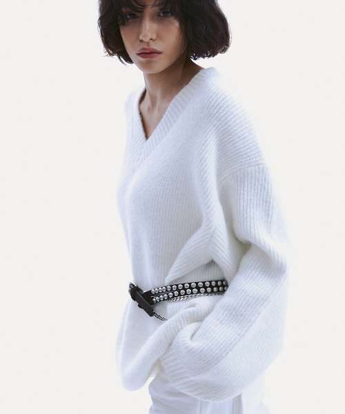 WOOL BLEND V-NECK SWEATER_ WHITE
