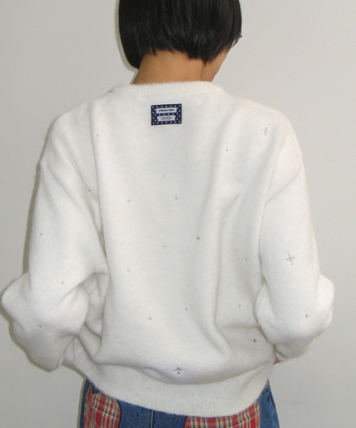 HAIRY PEARL EMBROIDERY KNIT WHITE