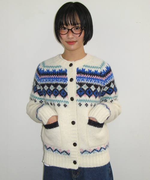 NORDIC FAIR ISLE KNIT CARDIGAN IVORY
