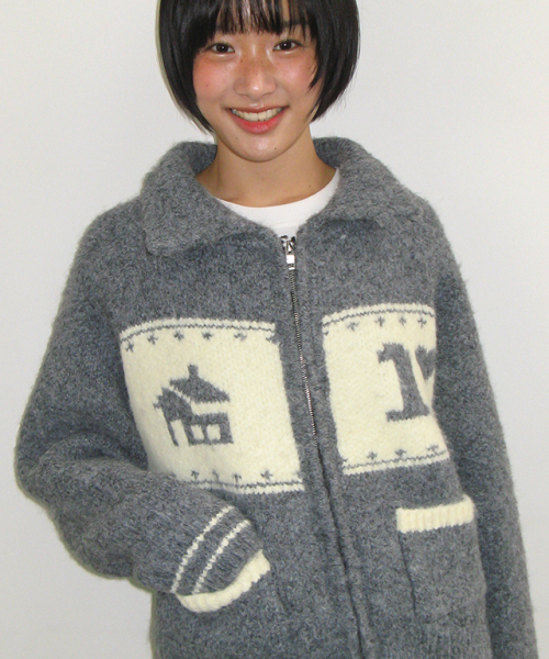 R HOUSE COWICHAN KNIT ZIP UP GREY