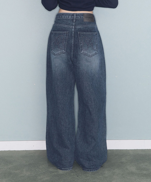 STITCH LINE WIDE DENIM PT BLUE