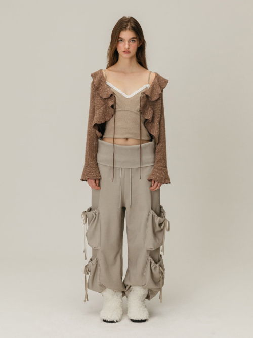 FOLDOVER SHIRRING SWEATPANTS / GREY