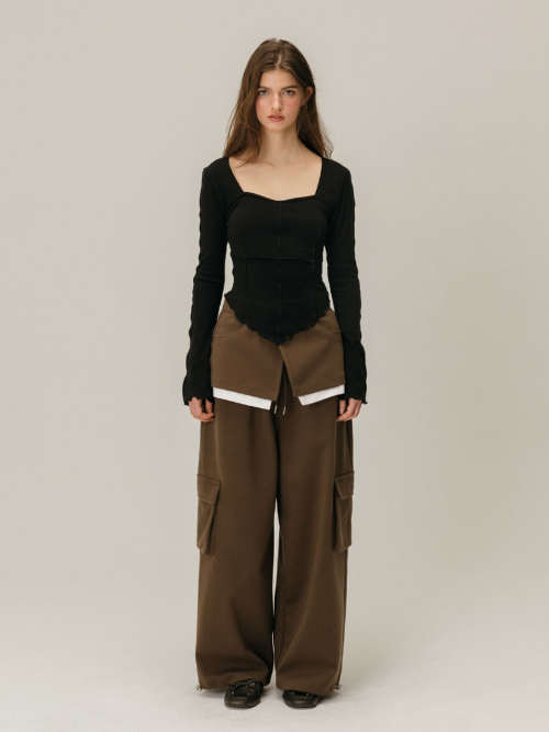 CARGO LAYERED SKIRT PANTS / BROWN