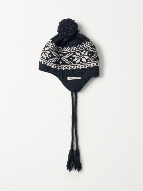 Snowflake Jacquard Earflap Beanie (Navy)