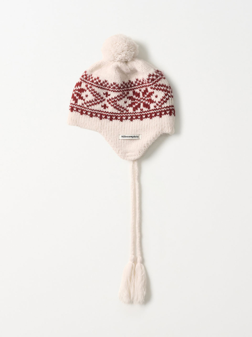 Snowflake Jacquard Earflap Beanie (Ivory)