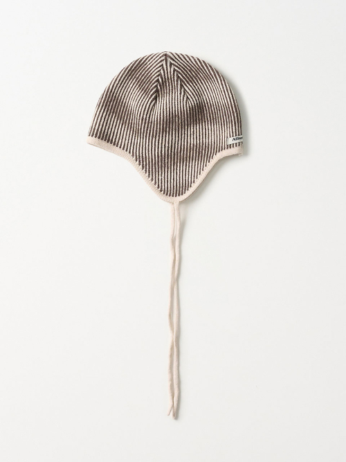 Moire Wave Earflap Beanie (Brown)
