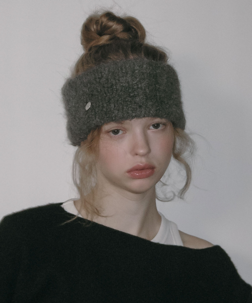 [RABBIT FUR] COIN HAIR BANDANA_CHARCOAL