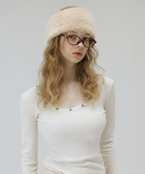 [RABBIT FUR] COIN HAIR BANDANA_BEIGE