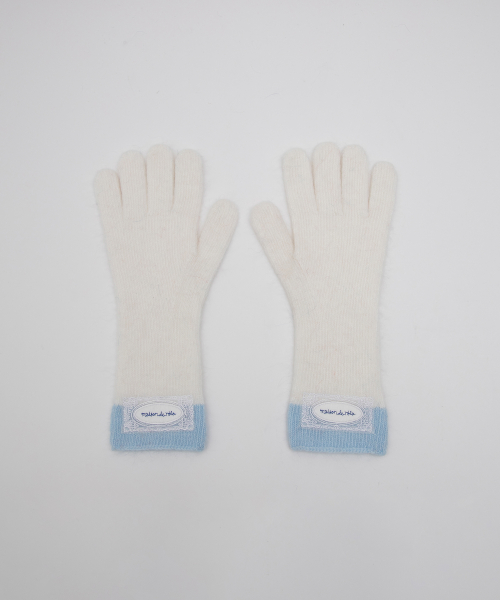 LACE LABEL TWO-TONE GLOVES IVORY