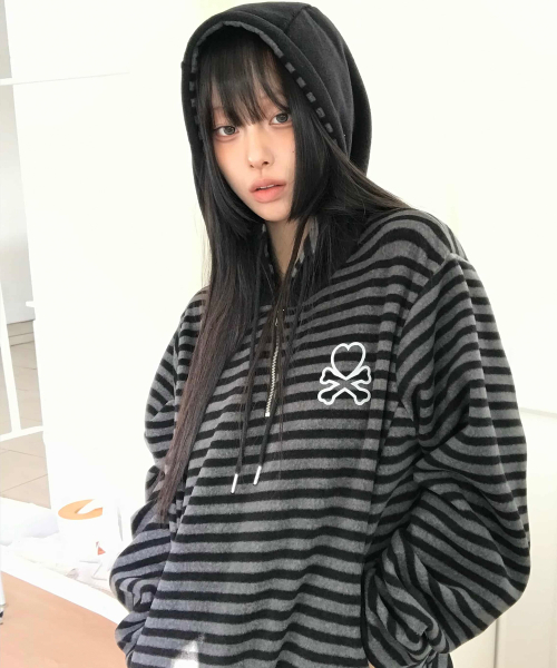 EV HALF ZIP FLEECE HOODIE(BLACK)