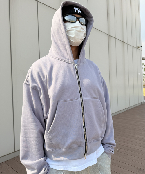 Edition8.DIA sweatshirt two-way cropped hooded zip-up (Ash Violet)