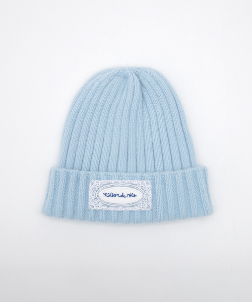 LACE LABEL ANGORA KNIT BEANIE SKY