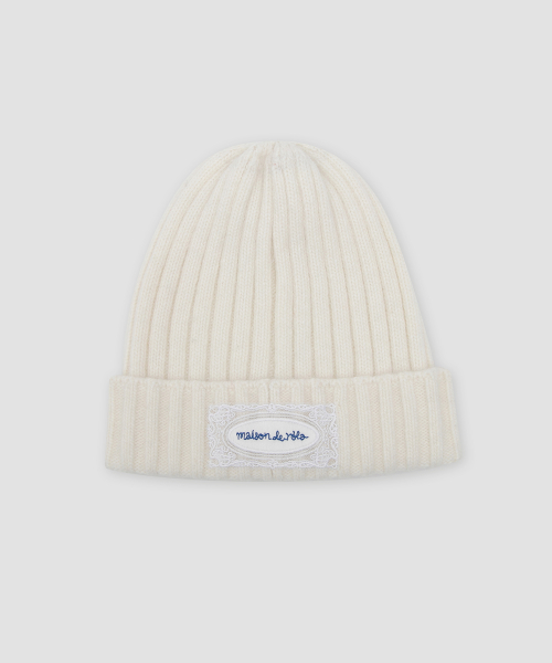 LACE LABEL ANGORA KNIT BEANIE IVORY