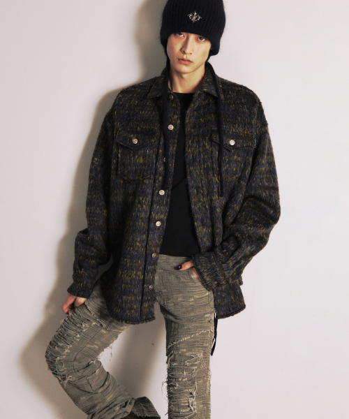 Hairy Wool Overshirt Jacket_[Khaki]