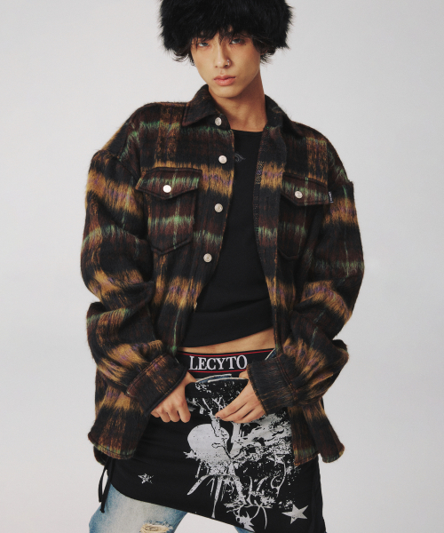 Check Wool Overshirt Jacket_[Brown]