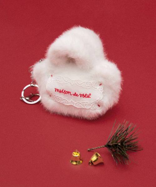 LACE LABEL MINI FUR POUCH KEYRING WHITE