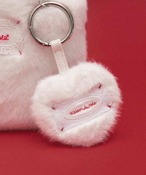 FUR HEART MIRROR KEYRING WHITE