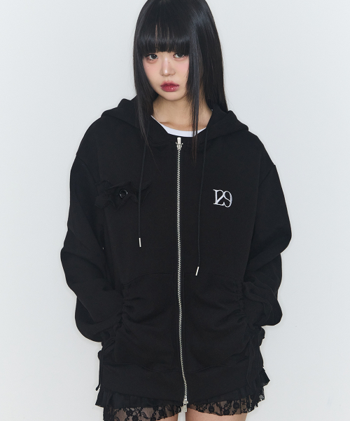 PURE FRILL HOODED ZIP-UP BLACK