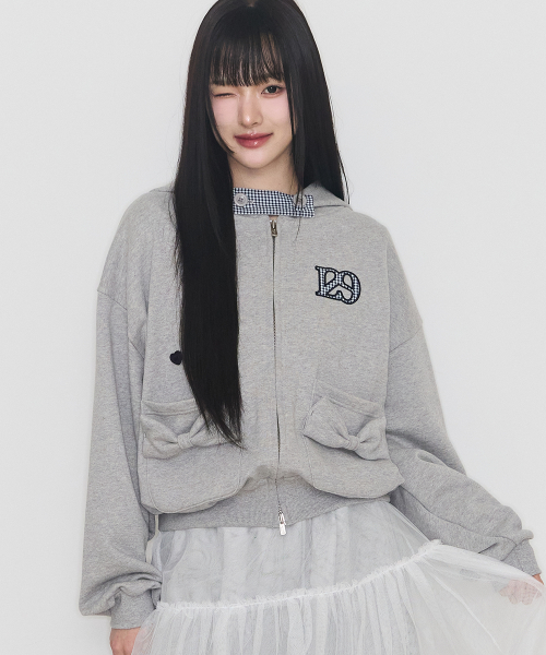 CHECKER BOW POCKET HOODED ZIP-UP MELANGE