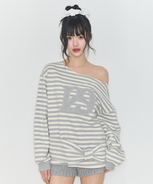 129 STRIPE SWEATSHIRT IVORY MELANGE