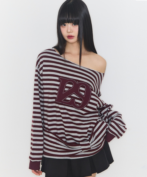 129 STRIPE SWEATSHIRT BURGUNDY MELANGE