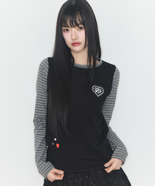 129 HEART SNAP LONG SLEEVE BLACK