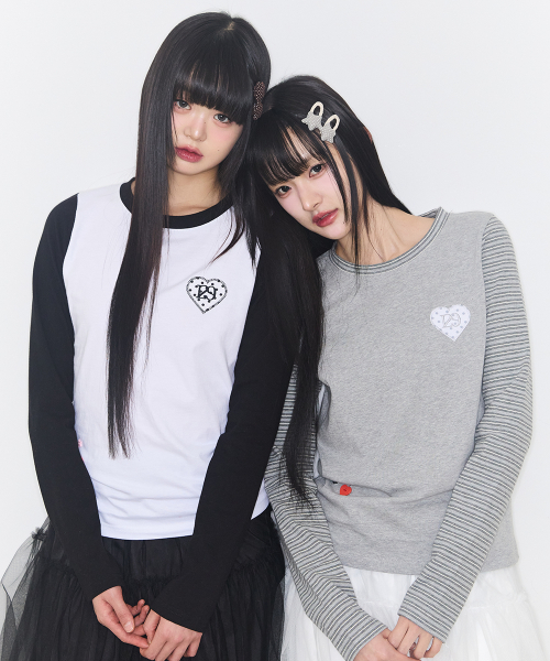 129 HEART SNAP LONG SLEEVE WHITE