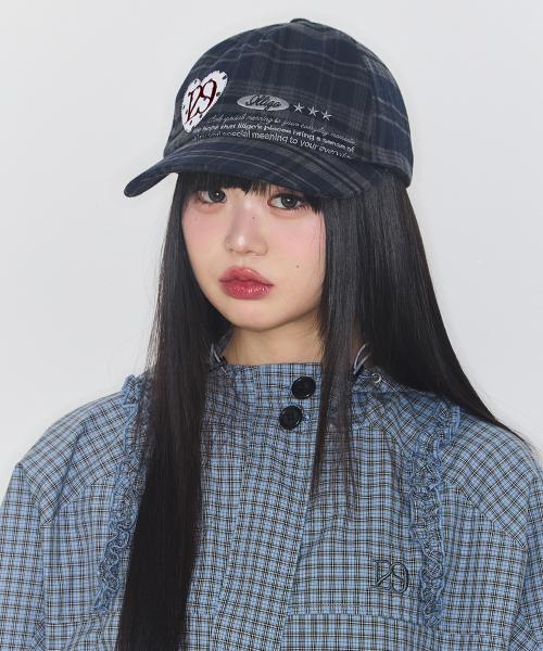 HEART LETTER BALL CAP CHECK NAVY
