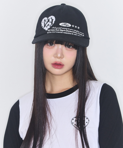 HEART LETTER BALL CAP BLACK
