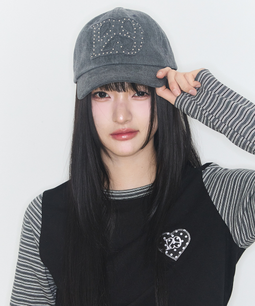 129 APPLIQUE STUD BALL CAP CHARCOAL