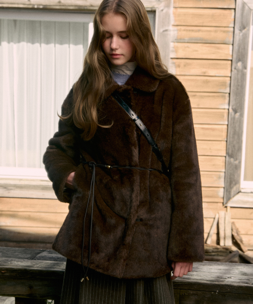 Cannelle Belted Fur Half Jacket DeepBrown