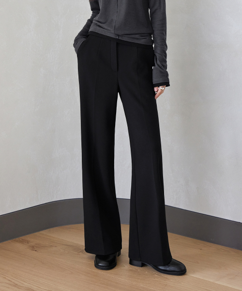 SEMI-WIDEFIT FLEECE-LINED ELASTIC PANTS, BLACK