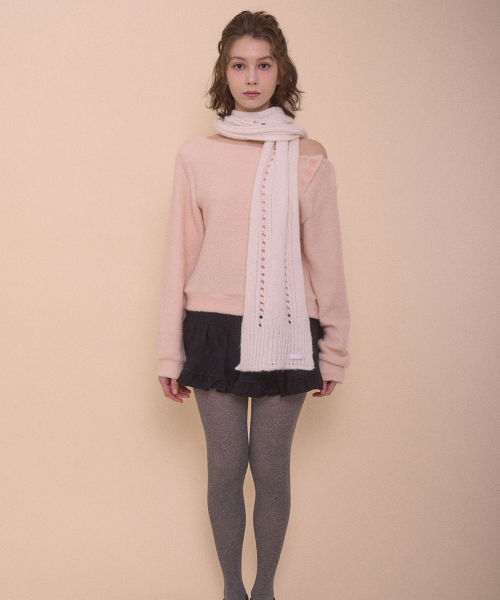 FUZZY BOAT NECK KNIT-PINK