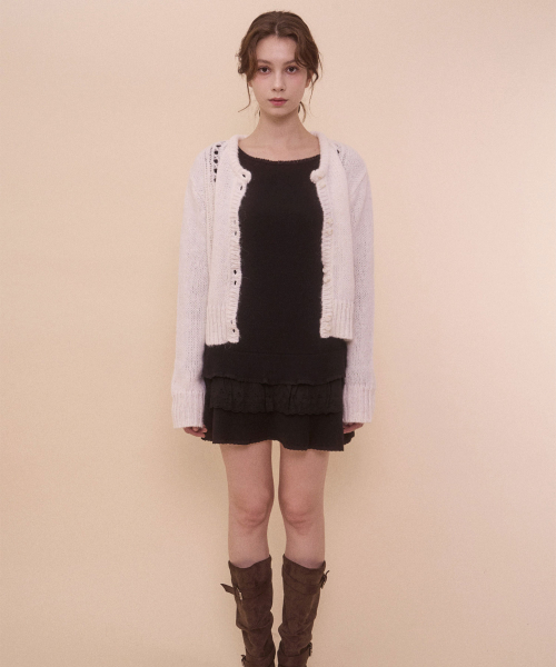 LACE BOAT NECK DRESS-BLACK