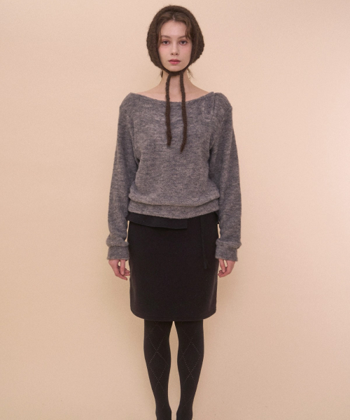 BOUCLE WRAP SKIRT-BLACK