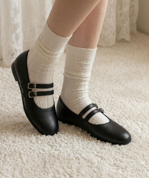 LEATHER TWO STRAP MARYJANES_BLACK