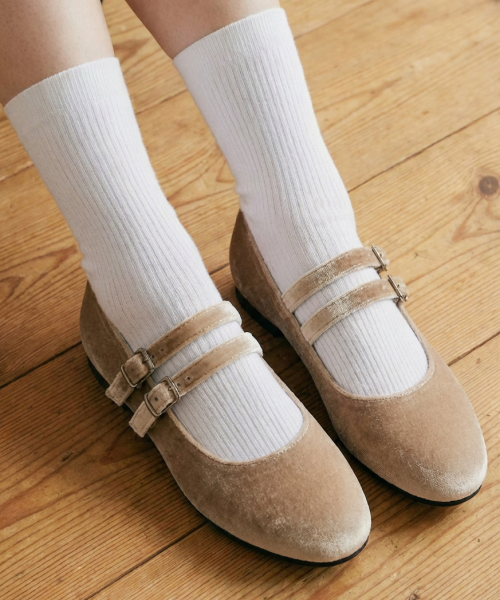 VELVET TWO STRAP MARYJANES_BEIGE