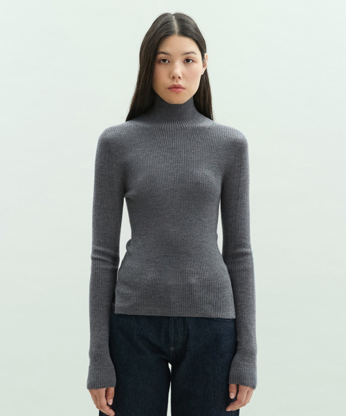 Wholegarment 100 Wool Italian Yarn Turtleneck [GREY]
