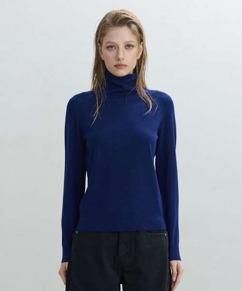 Basic Thin Turtleneck [NAVY]