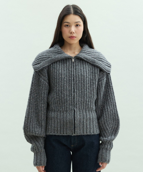 Bulky Collar Zip-Up [GREY]